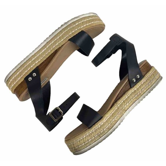 Steve Madden Espadrille Sandals Womens Size 9M Slingback Black Leather Open Toe - Picture 5 of 14